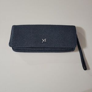 BETMAR New York Woven Foldover Clutch Bag Cotton Paper Straw Black